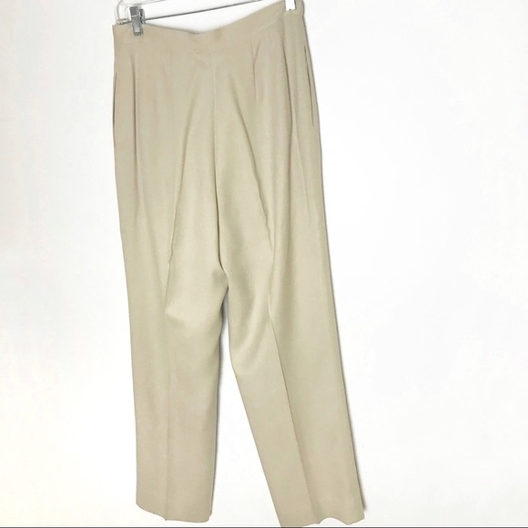 Vintage 100% silk khaki pant suit wide pleated leg - Picture 3 of 11